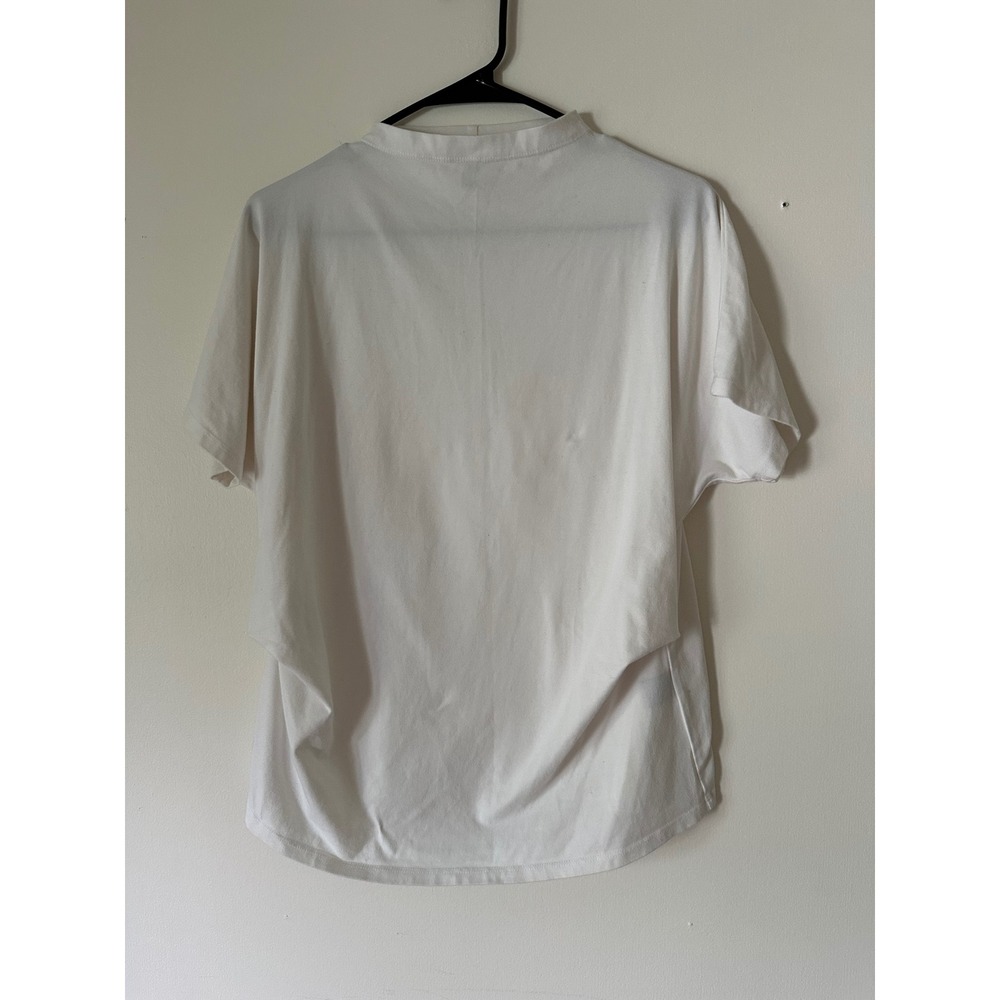 Stella Carakasi White Organic Cotton Natural Lux Short Sleeve Mock Neck Top S